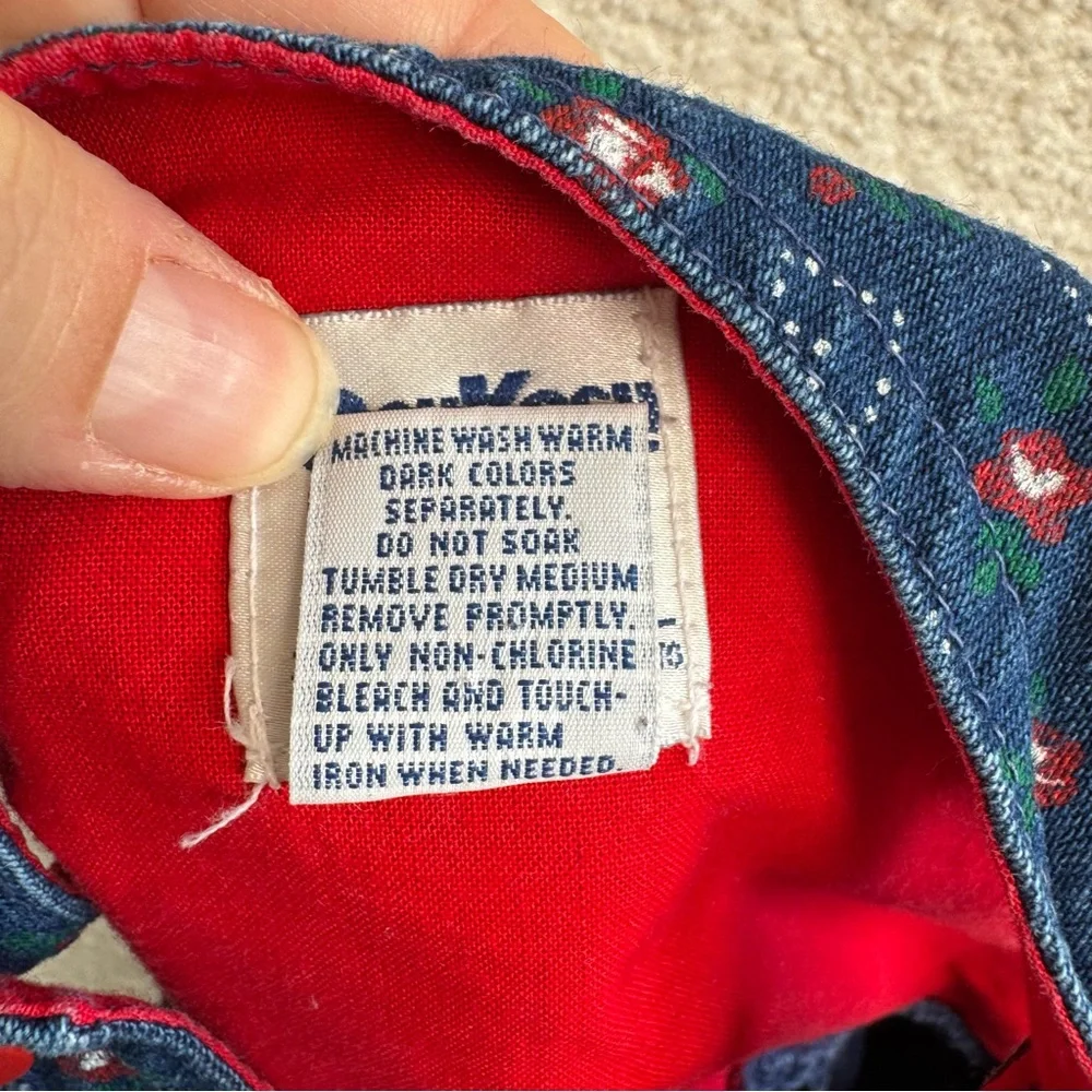 Vintage‎ Osh Kosh B’Gosh Denim Jumper Dress Red White Floral Heart Print Size 6